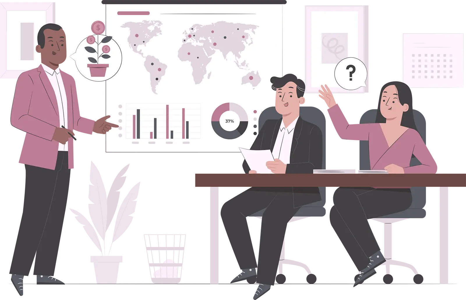 persona presentando gráficos y datos mientras analiza cuánto cobran por hacer una presentación PowerPoint