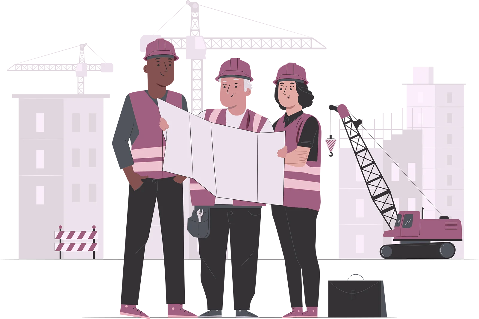 equipo técnico revisando planos en obra como representación del marco referencial