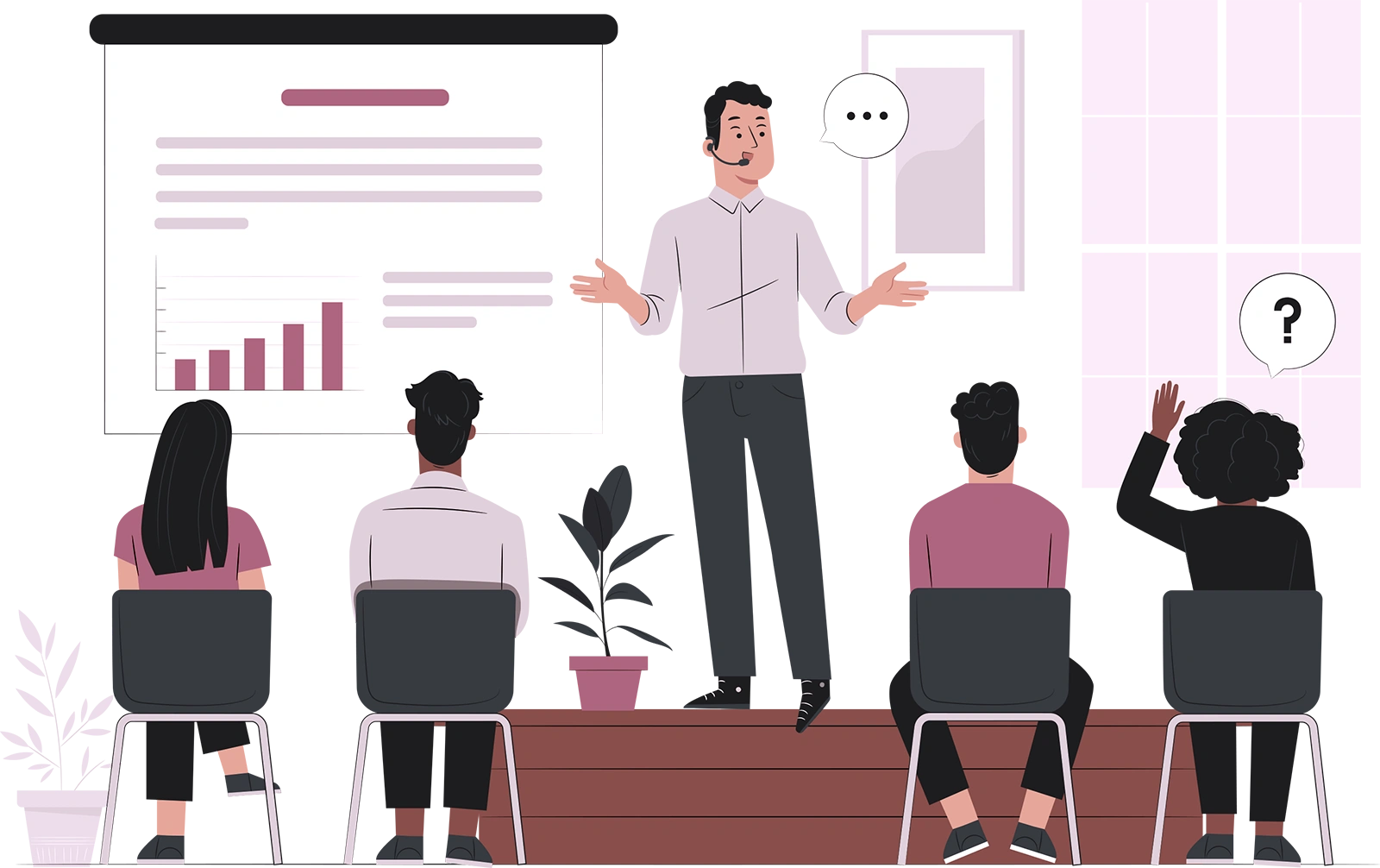 PPT para defensa de tesis: estudiante presentando resultados con gráficos en diapositiva frente a un comité o audiencia académica.
