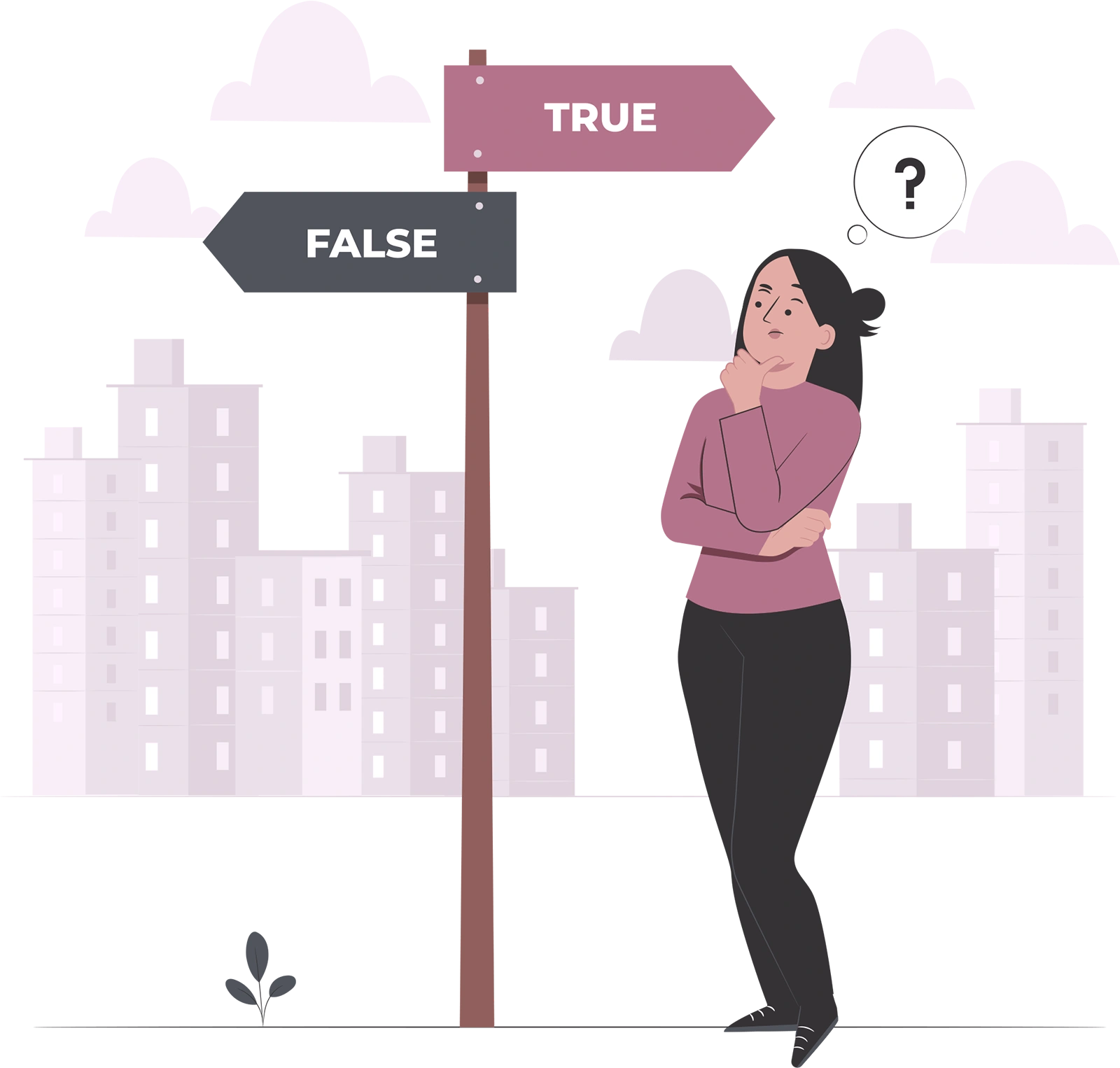 persona dudando entre verdadero y falso como representación de opiniones sobre TFG por encargo