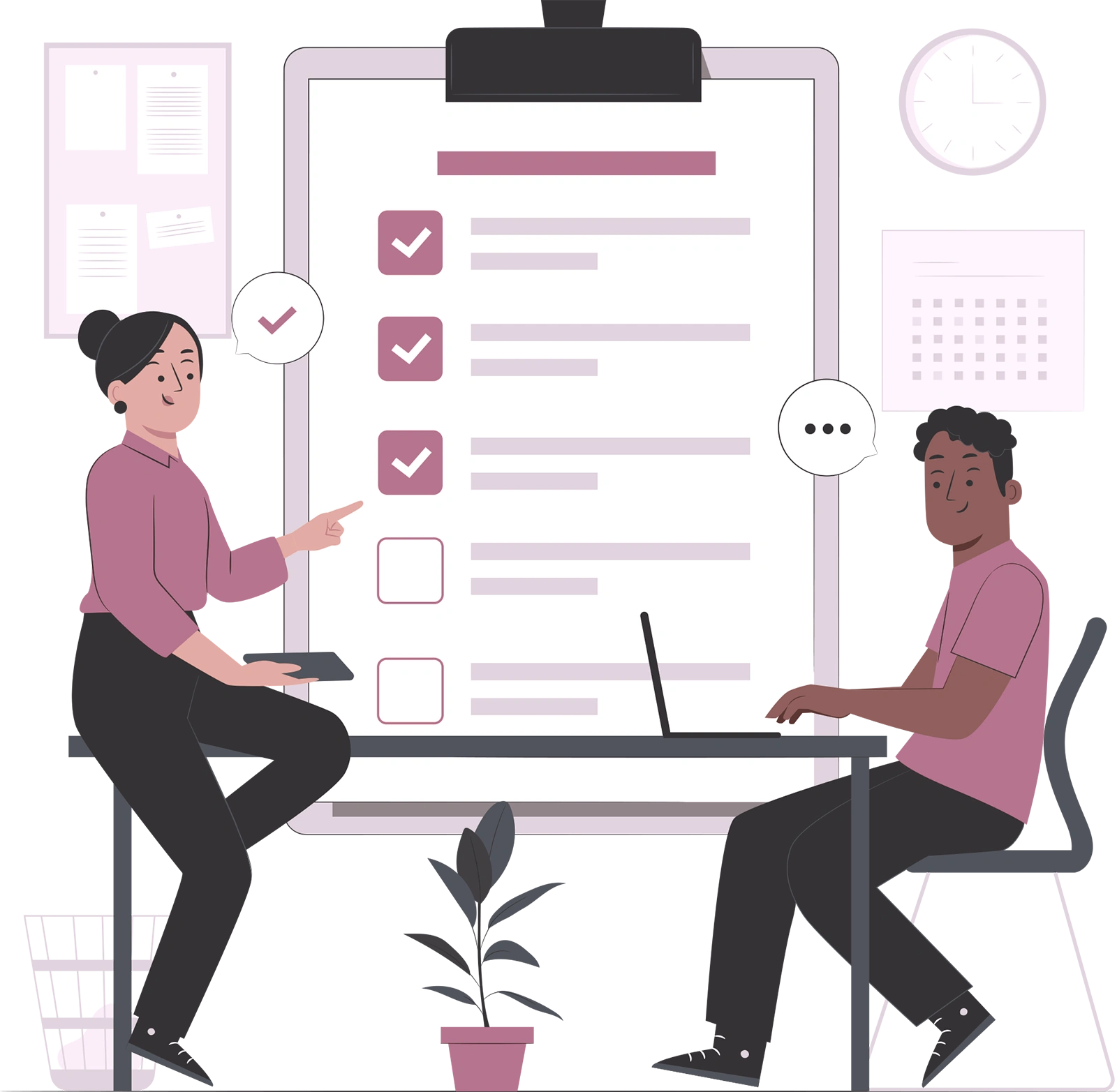 dos personas revisando una lista como representación de ejemplos de TFM