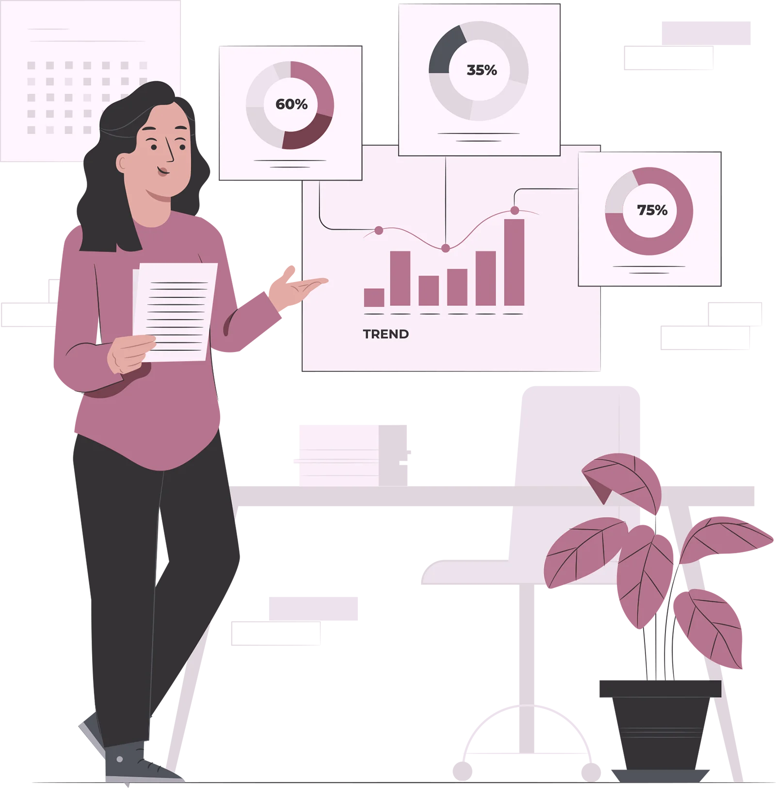 persona analizando gráficos y diapositivas mientras desarrolla el diseño de presentaciones PPT