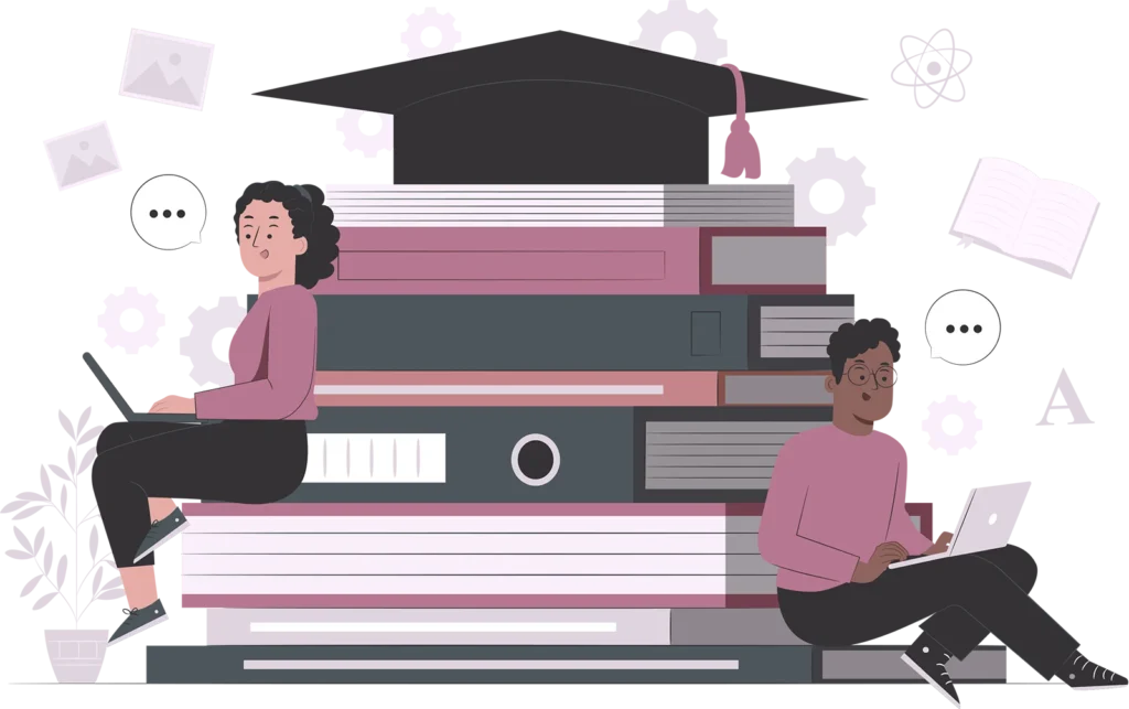 estudiante trabajando en computadora con libros mientras realiza la elaboración de tesis