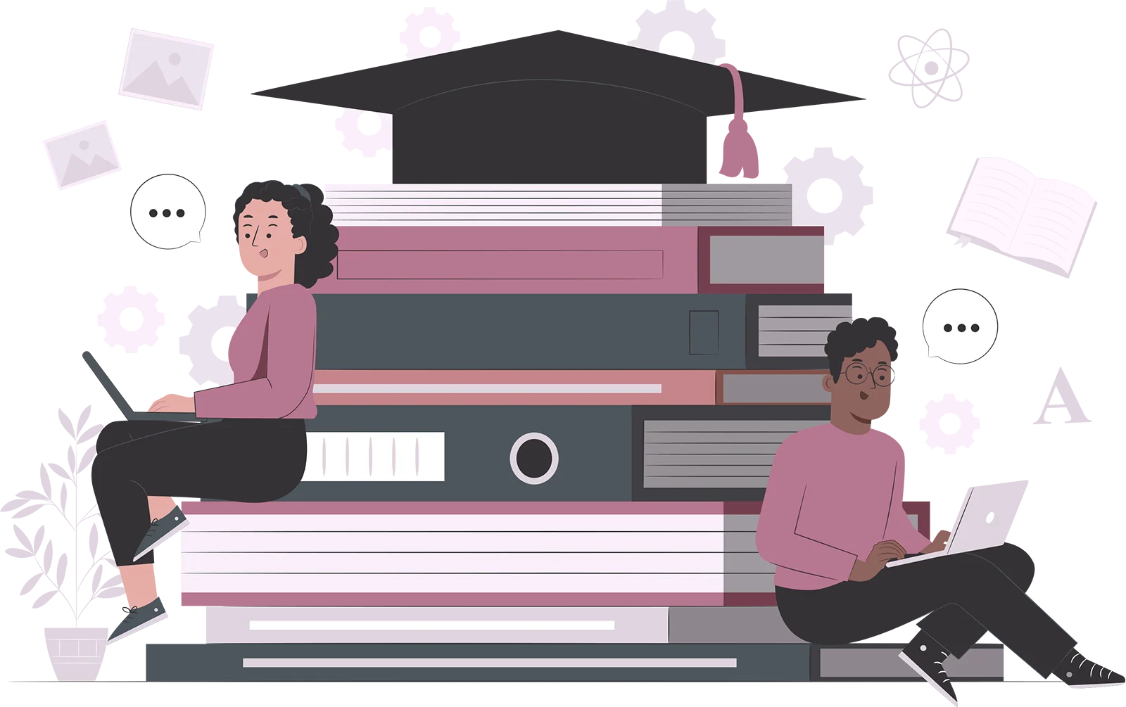 estudiante trabajando en computadora con libros mientras realiza la elaboración de tesis