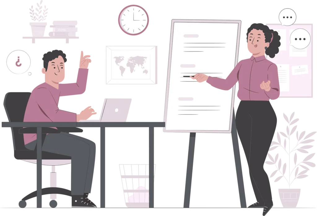 asesora explicando un esquema de trabajo académico para un servicio de tesis en Costa Rica