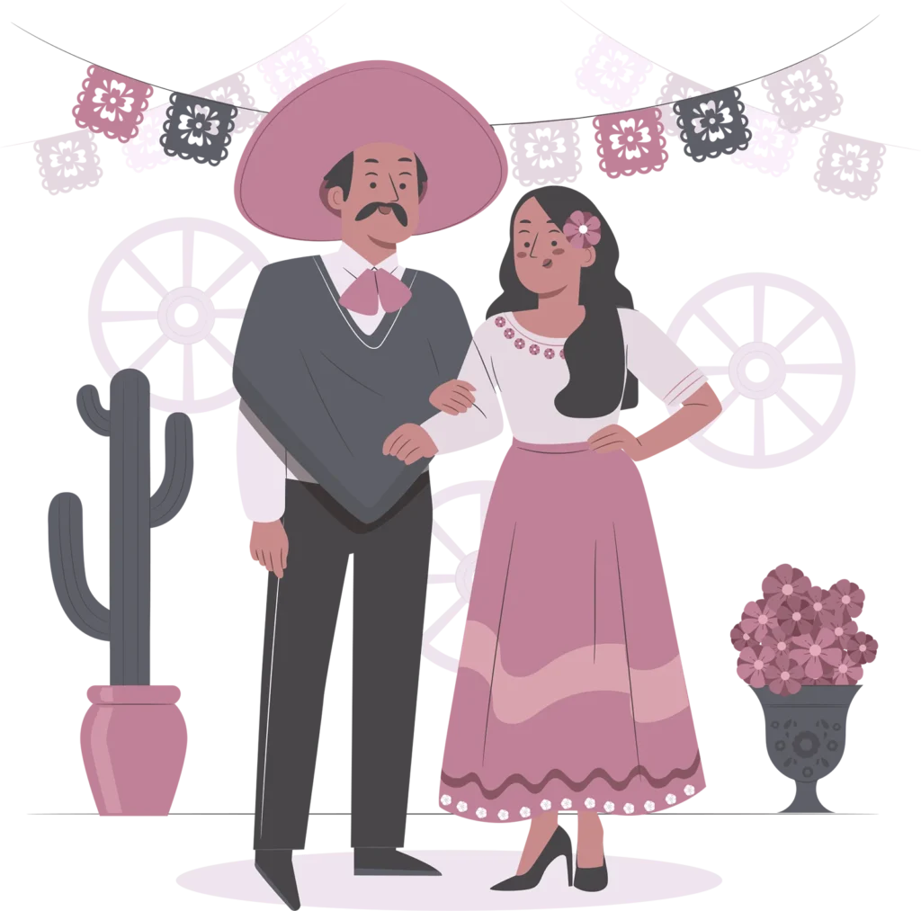 pareja con vestimenta tradicional mexicana como representación de un servicio de tesis en México